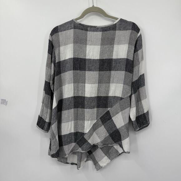 Habitat Clothes To Live In Tunic Large Asymmetrical Bufflalo Plaid Linen Blend - Picture 7 of 13